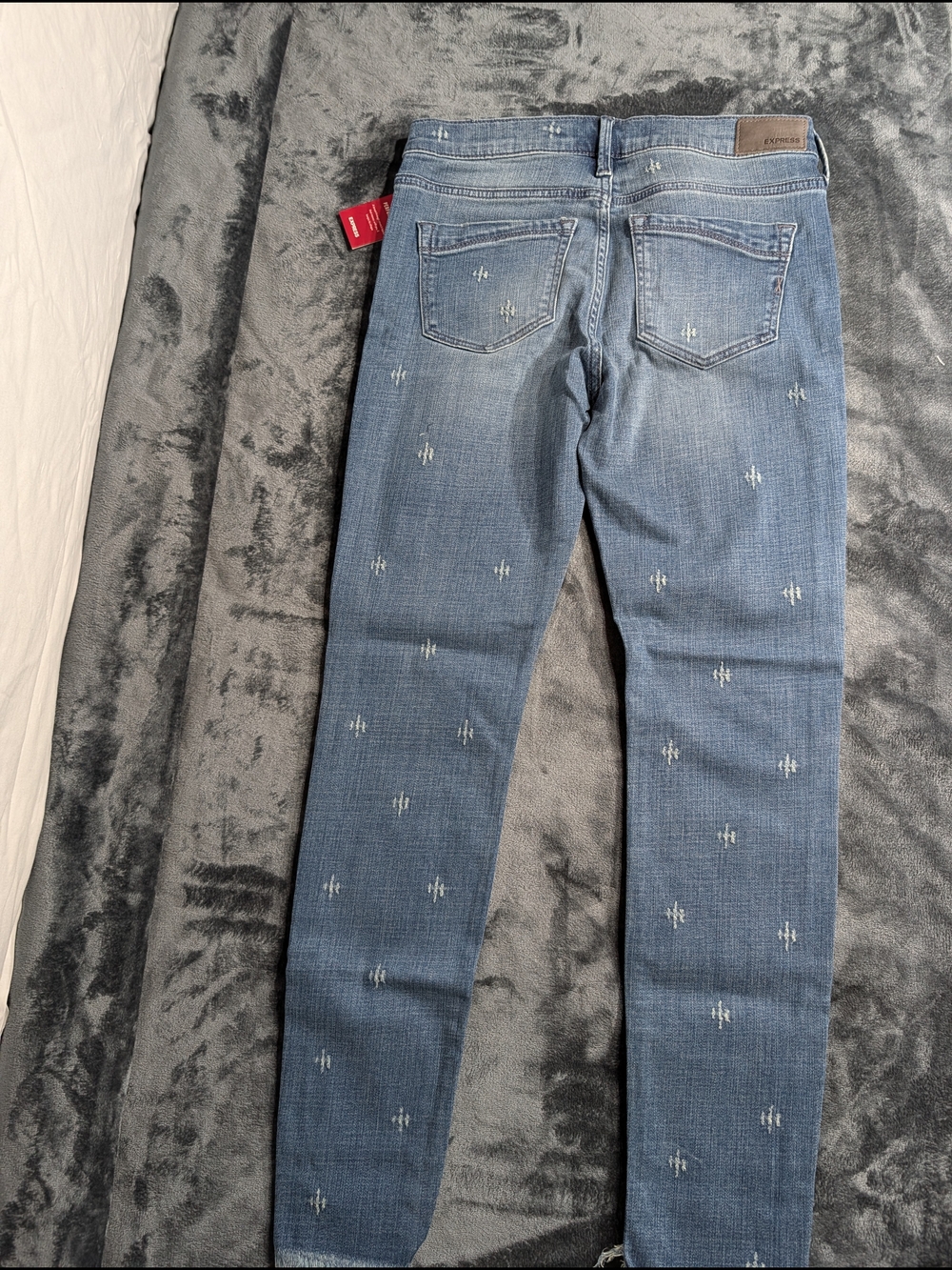 Express Ankle Legging Mid Rise Stretch Women’s Light Blue Embroidered Jeans